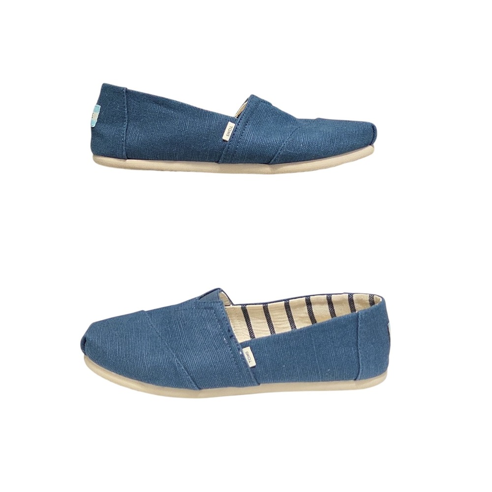 TOMS Earthwise Alpargata Navy Blue Canvas Slip On‎ Flats Shoes Womens 8